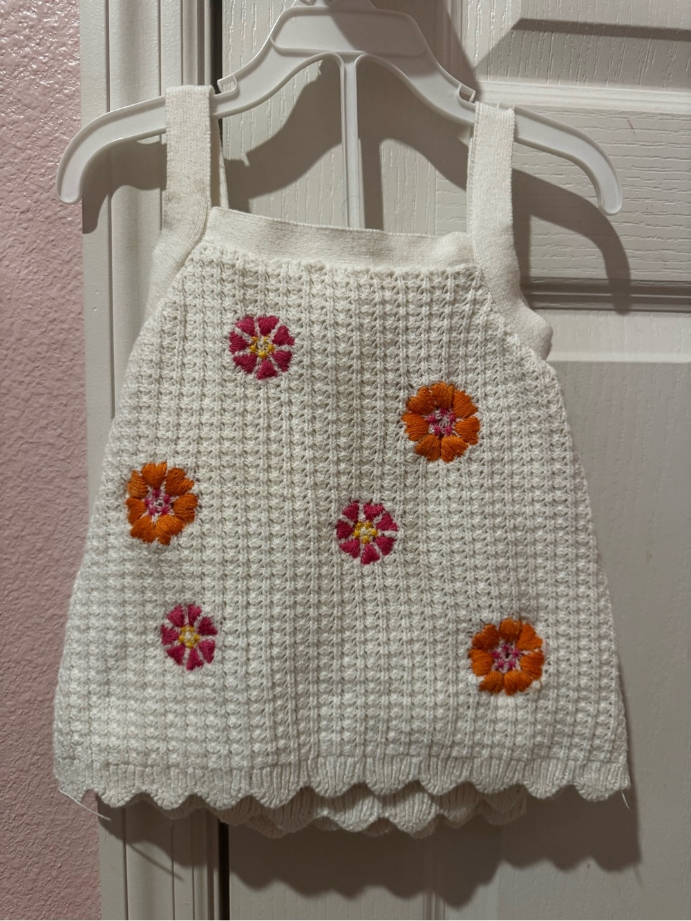 White Knit Floral Appliqué matching set